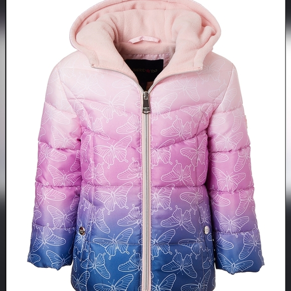 Limited Too Lilac & Pink Ombré Butterfly Puffer Coat  Size 5/6 - Picture 1 of 6